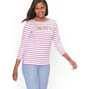 Talbots Vacation Pink White Striped Tee Size XL Authentic Talbots 100% Cotton